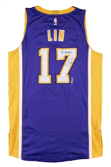 2015 Jeremy Lin Photo Matched & Signed Los Angeles Lakers #17 Road Jersey - Matched To 5 Games - 50 Total Points (MeiGray & Lakers COA)